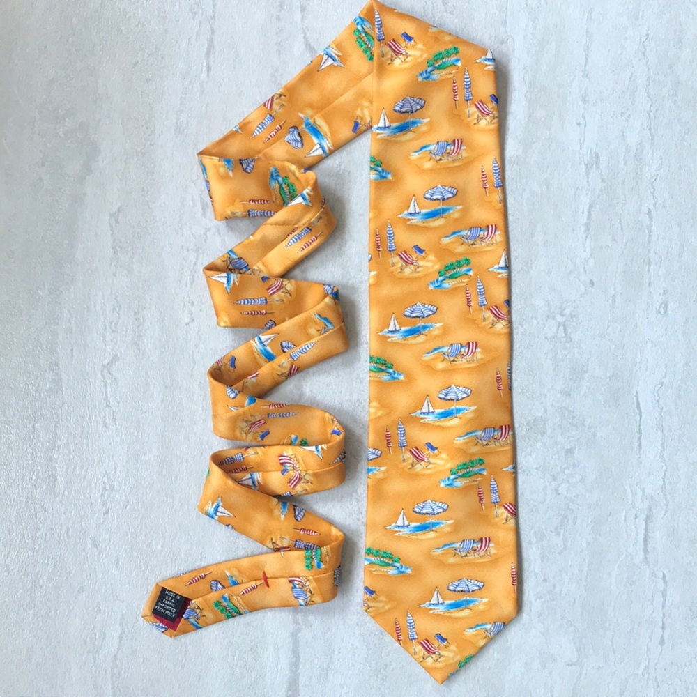 Gold All Silk beach sailboat neck tie 100% silk